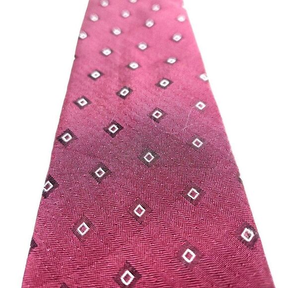 Calvin Klein Red Silk Tie Woven Skinny Geometric - Picture 2 of 7
